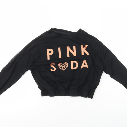 Pink Soda Womens Black Cotton Cropped T-Shirt Size 8 Round Neck - Pink Soda