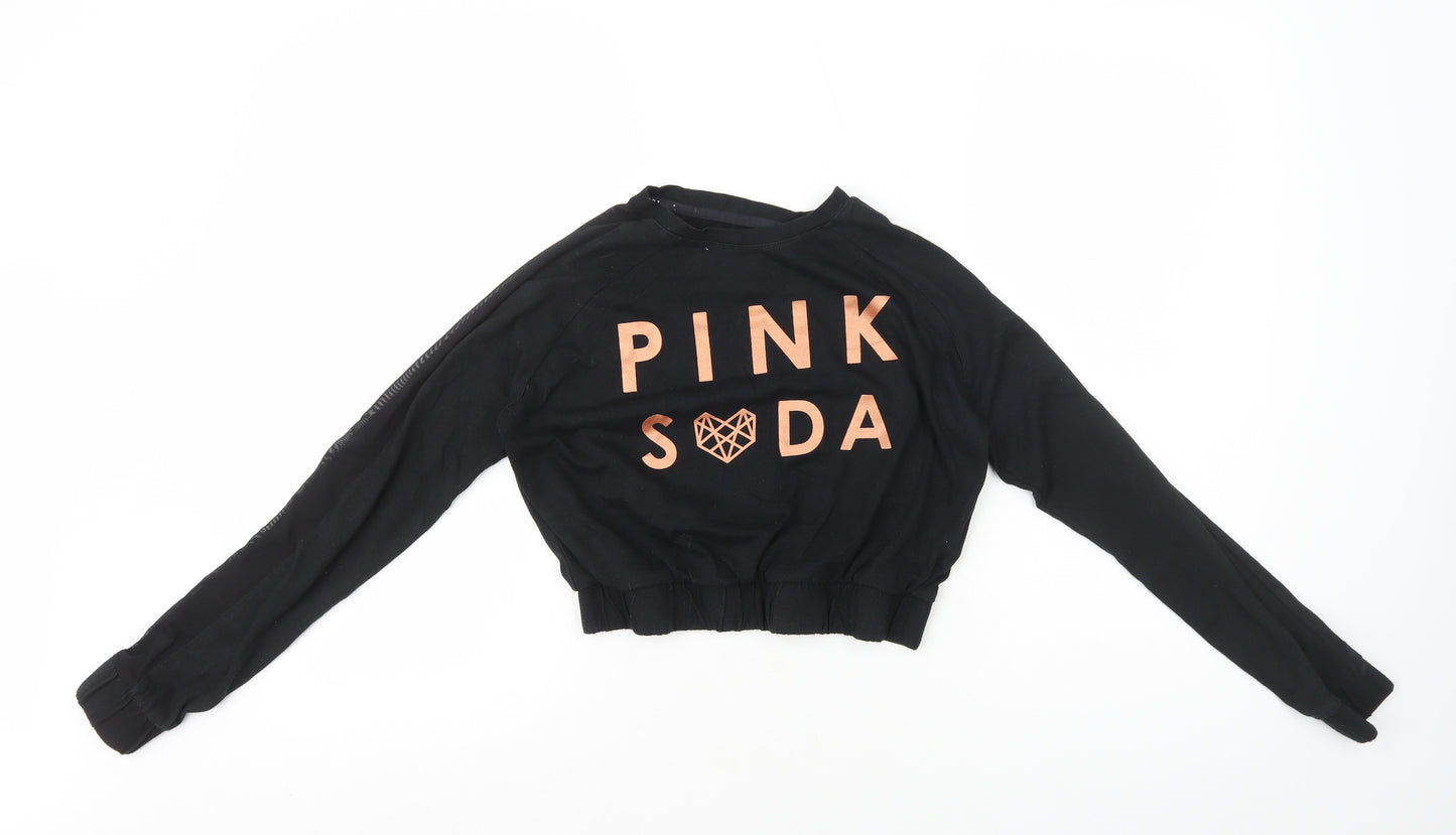 Pink Soda Womens Black Cotton Cropped T-Shirt Size 8 Round Neck - Pink Soda
