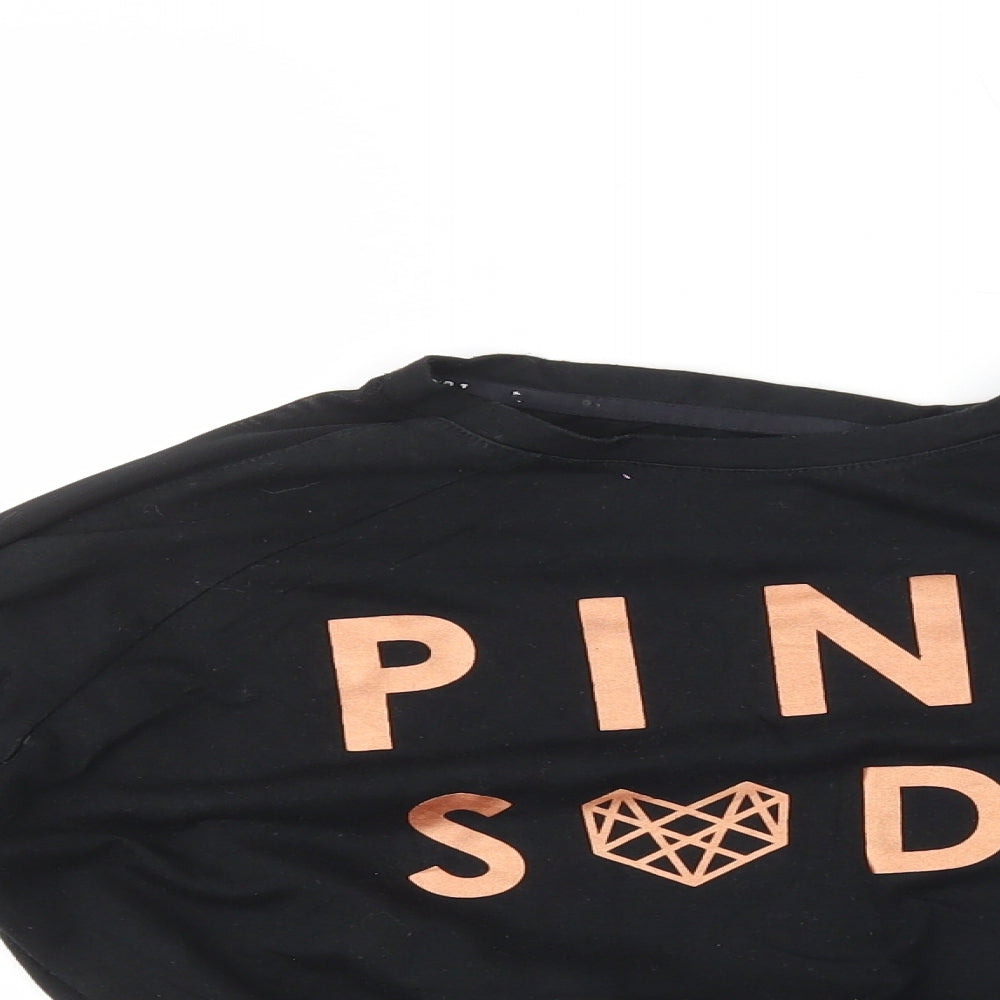 Pink Soda Womens Black Cotton Cropped T-Shirt Size 8 Round Neck - Pink Soda