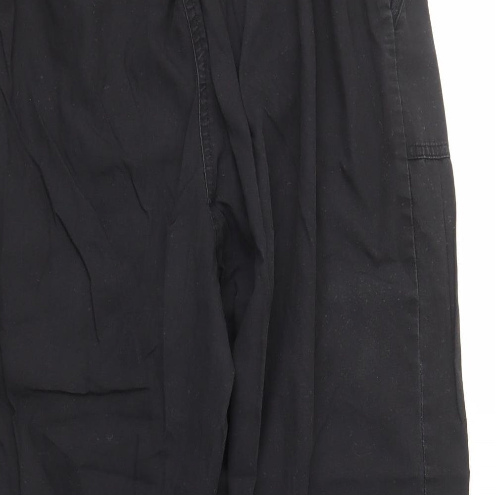 Bonmarché Womens Black Cotton Capri Trousers Size 16 Regular Drawstring - Cargo Pockets
