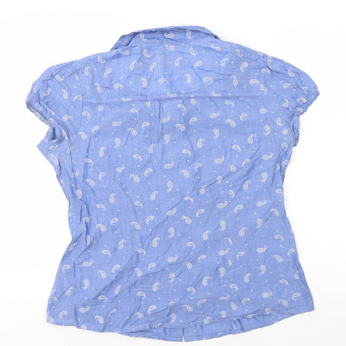 F&F Womens Blue Geometric 100% Cotton Basic Button-Up Size 14 Collared