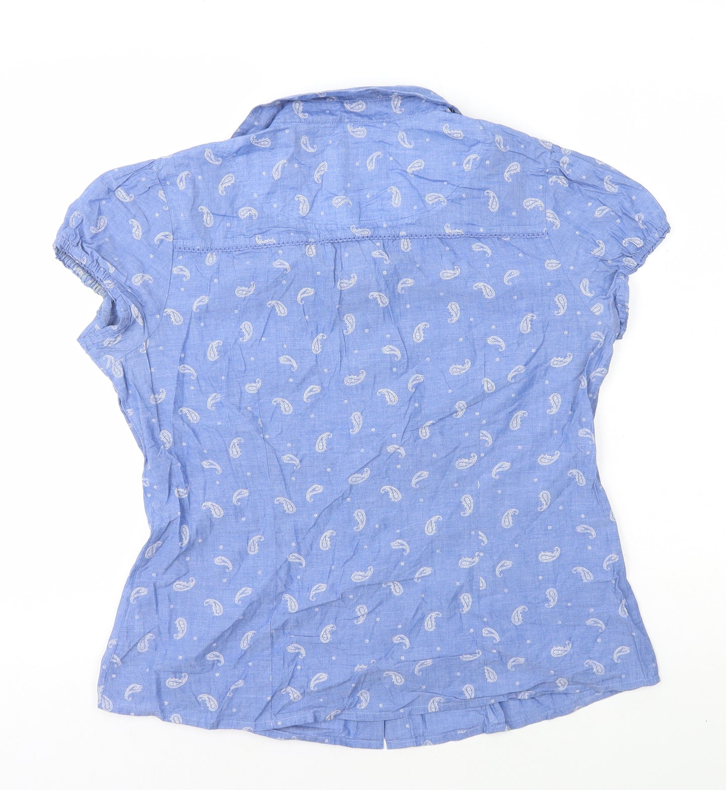 F&F Womens Blue Geometric 100% Cotton Basic Button-Up Size 14 Collared