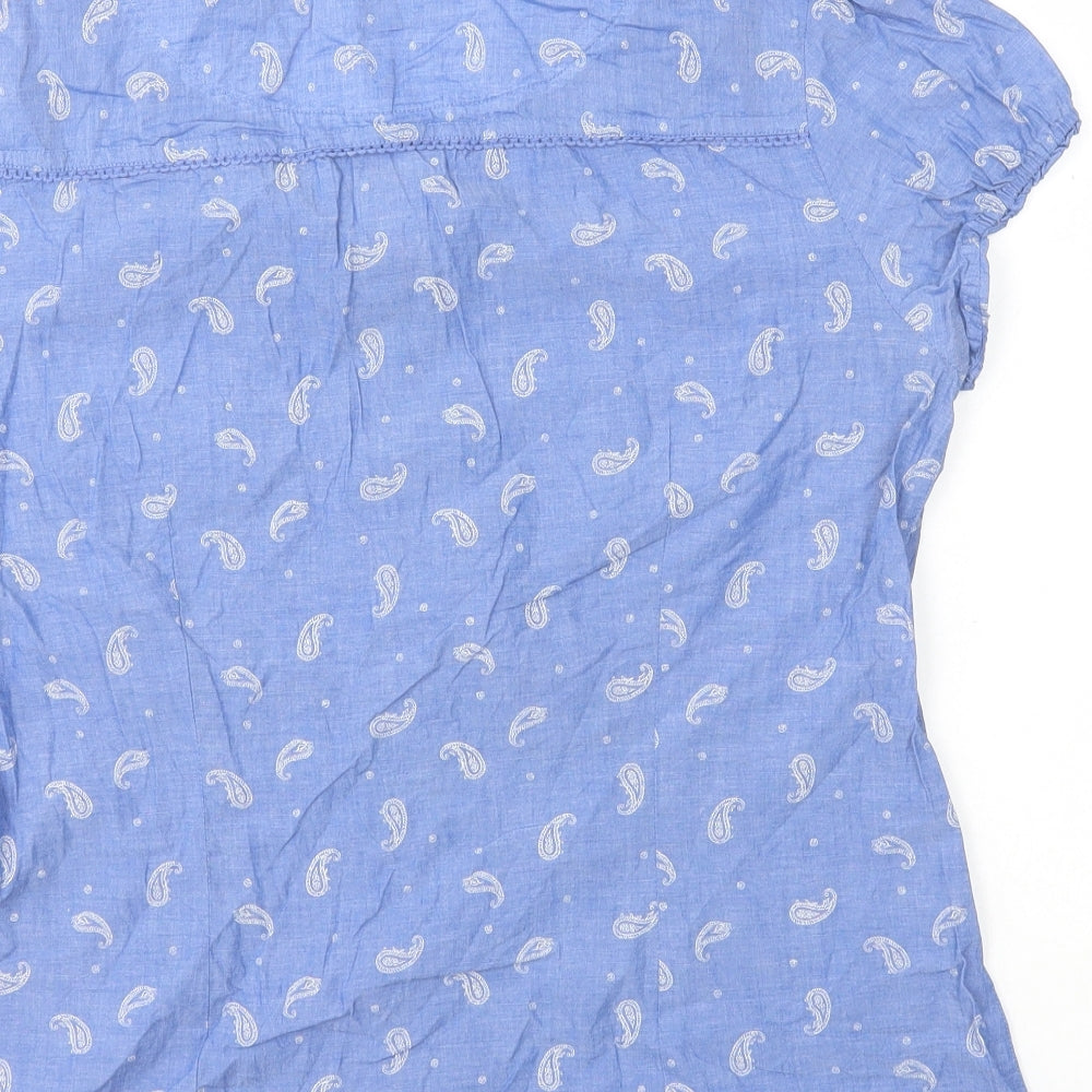 F&F Womens Blue Geometric 100% Cotton Basic Button-Up Size 14 Collared