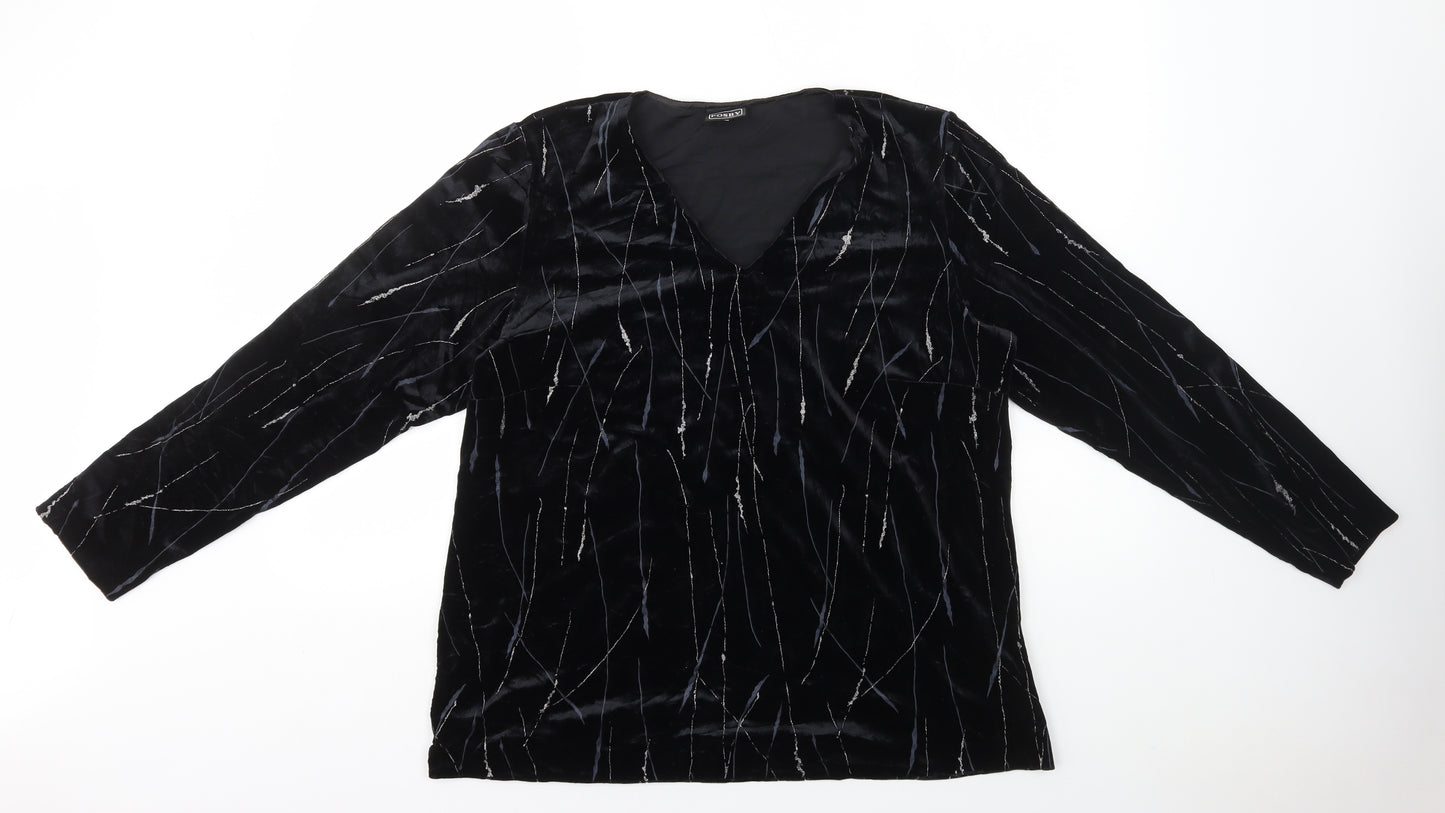FOSBY Womens Black Geometric Polyester Basic T-Shirt Size 18 V-Neck - Glitter