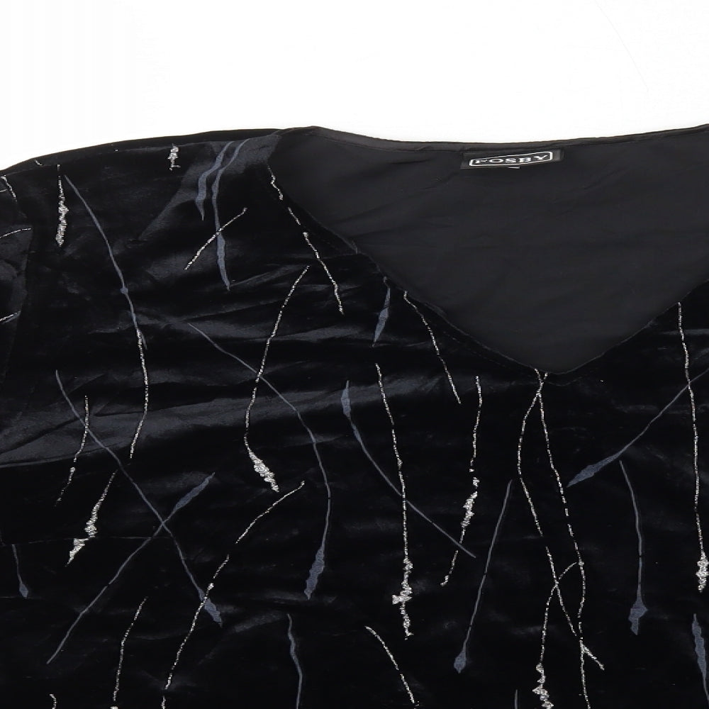 FOSBY Womens Black Geometric Polyester Basic T-Shirt Size 18 V-Neck - Glitter