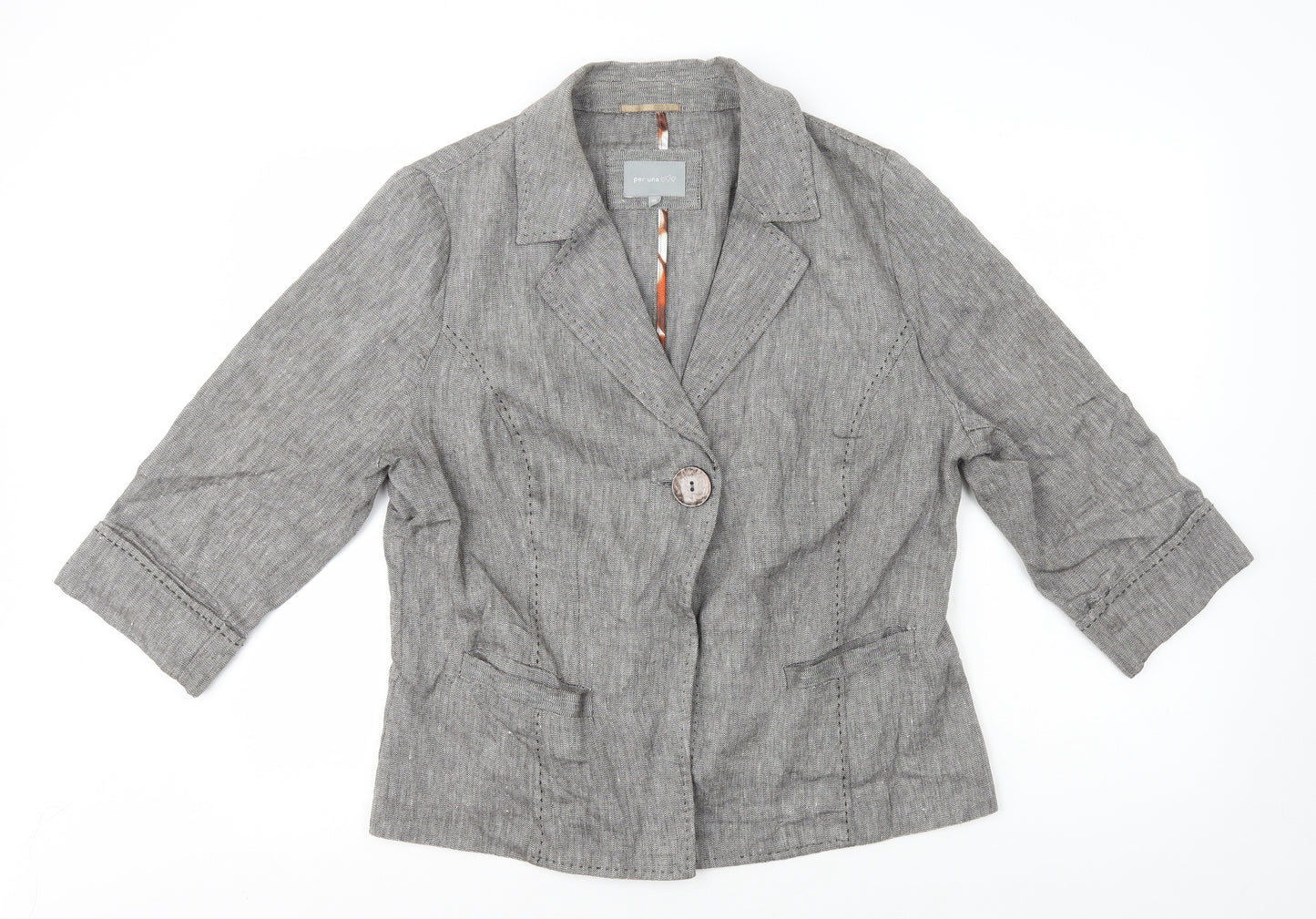 Per Una Womens Grey Herringbone Jacket Blazer Size 18 Button