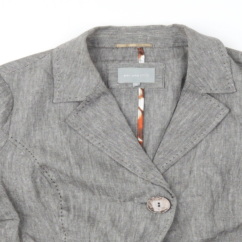 Per Una Womens Grey Herringbone Jacket Blazer Size 18 Button