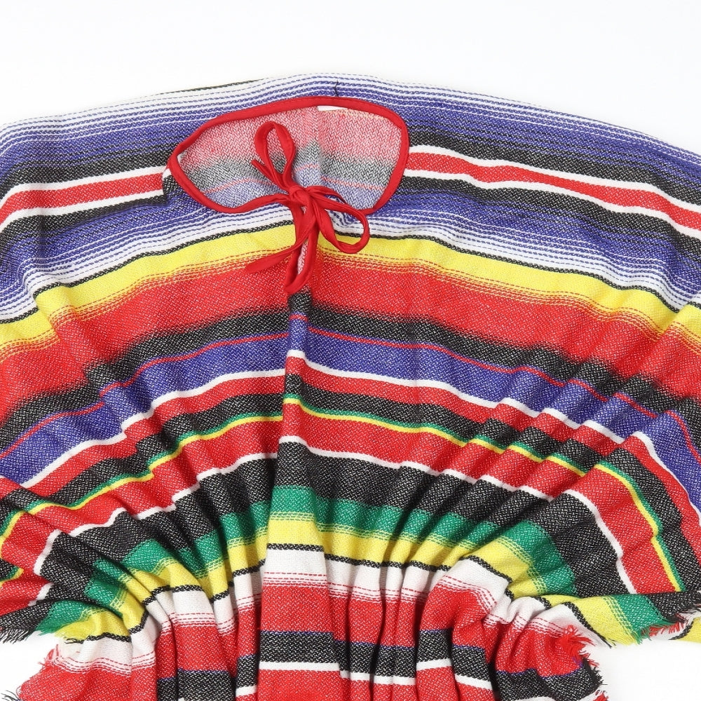 Preworn Womens Multicoloured Striped Jacket Poncho One Size Drawstring - Costume Poncho