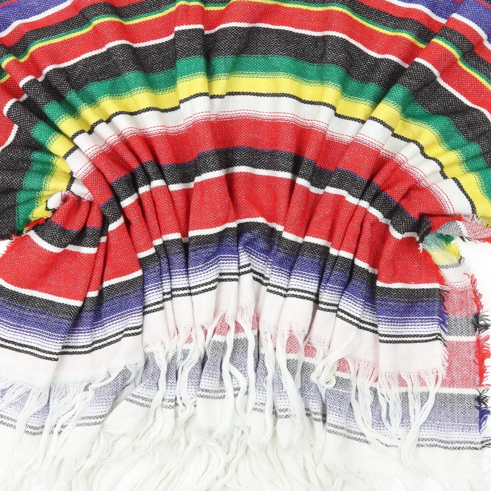Preworn Womens Multicoloured Striped Jacket Poncho One Size Drawstring - Costume Poncho