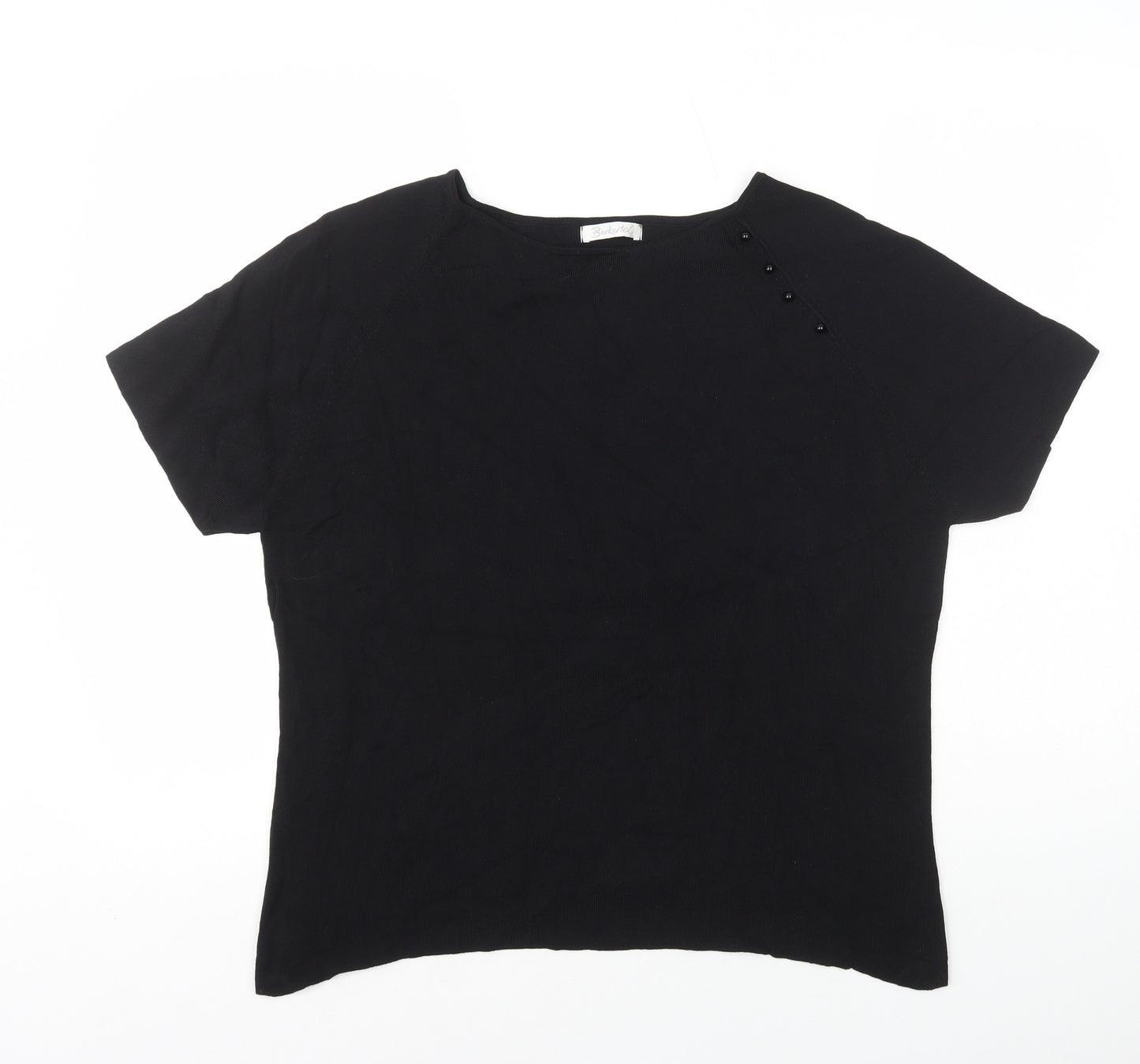 Berkertex Womens Black Viscose Basic T-Shirt Size 22 Round Neck - Button Detail on Shoulder