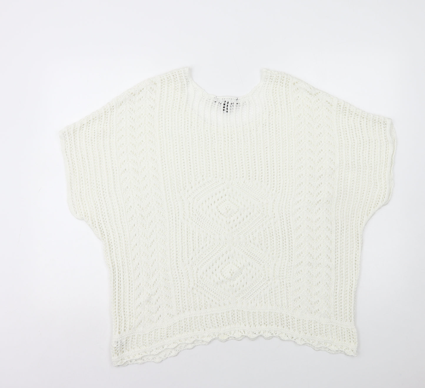 Atmosphere Womens White Acrylic Basic T-Shirt Size L Round Neck