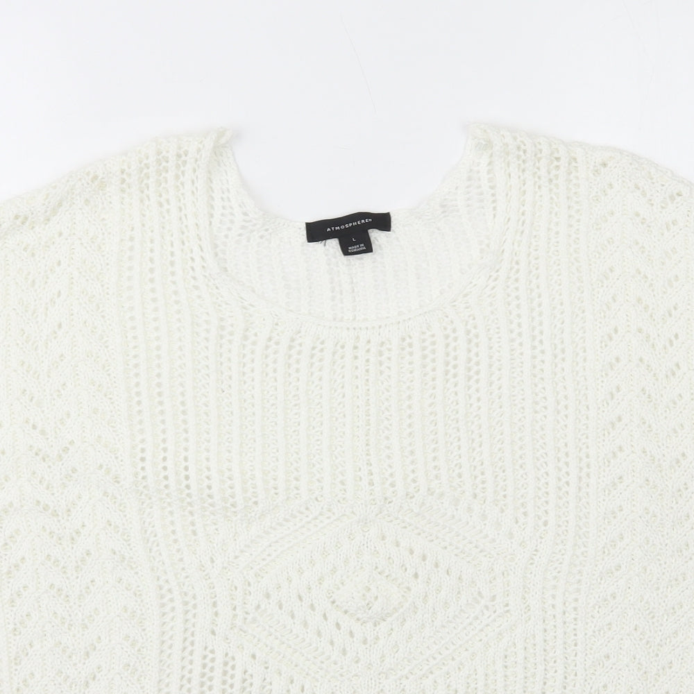 Atmosphere Womens White Acrylic Basic T-Shirt Size L Round Neck