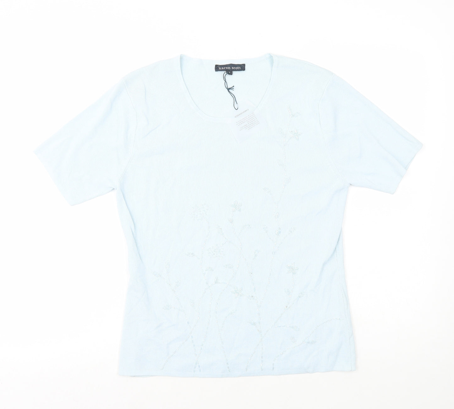 Karen Scott Womens Blue Viscose Basic T-Shirt Size 10 Round Neck