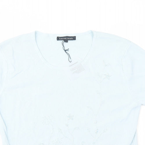 Karen Scott Womens Blue Viscose Basic T-Shirt Size 10 Round Neck