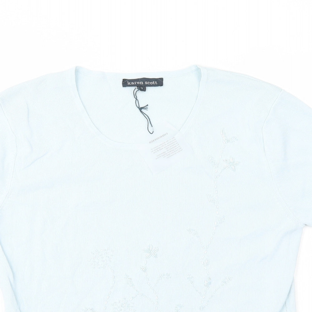 Karen Scott Womens Blue Viscose Basic T-Shirt Size 10 Round Neck