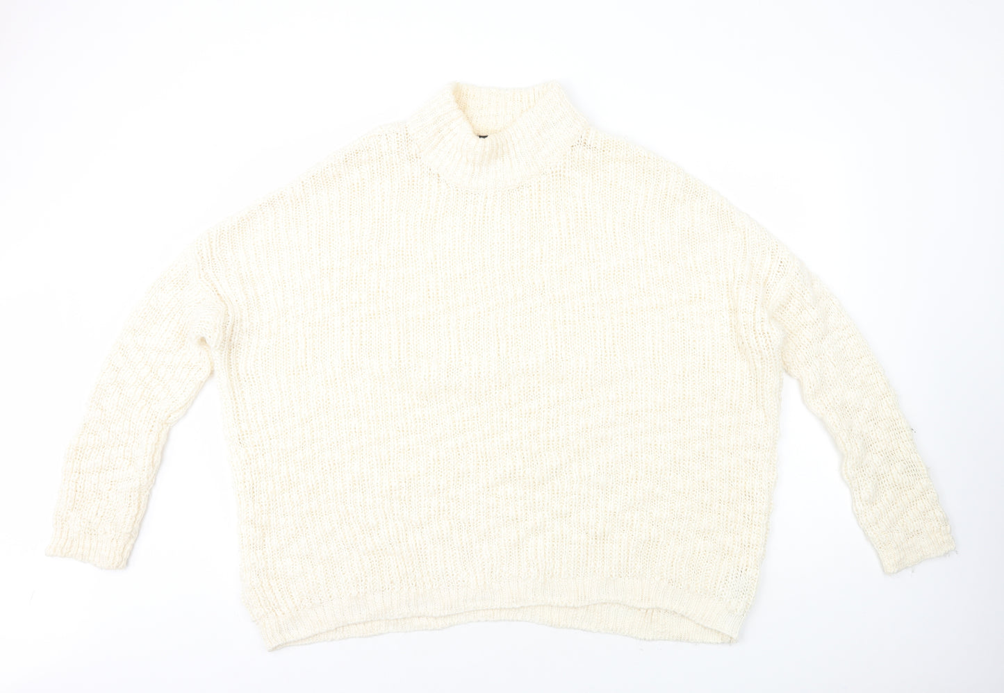 New Look Womens White High Neck Acrylic Pullover Jumper Size L