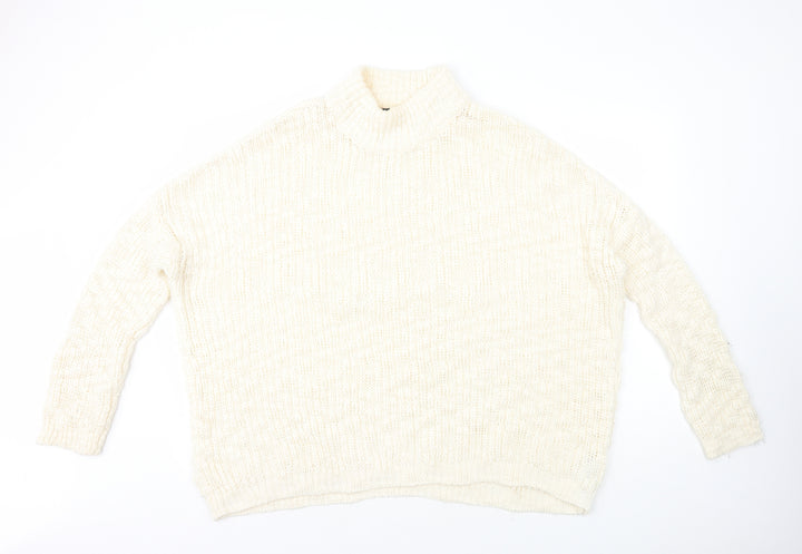New Look Womens White High Neck Acrylic Pullover Jumper Size L