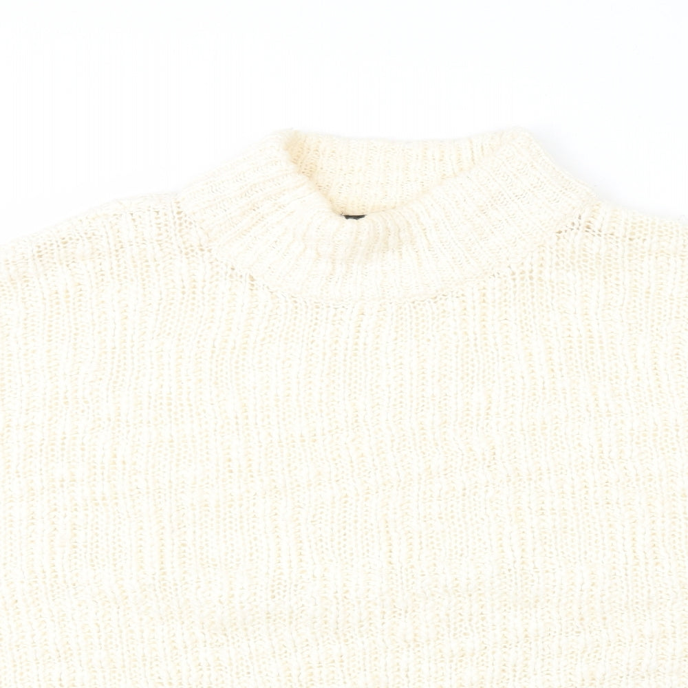 New Look Womens White High Neck Acrylic Pullover Jumper Size L