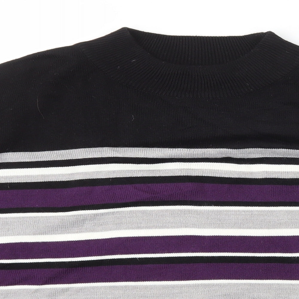 Bonmarché Womens Purple Mock Neck Striped Acrylic Pullover Jumper Size M