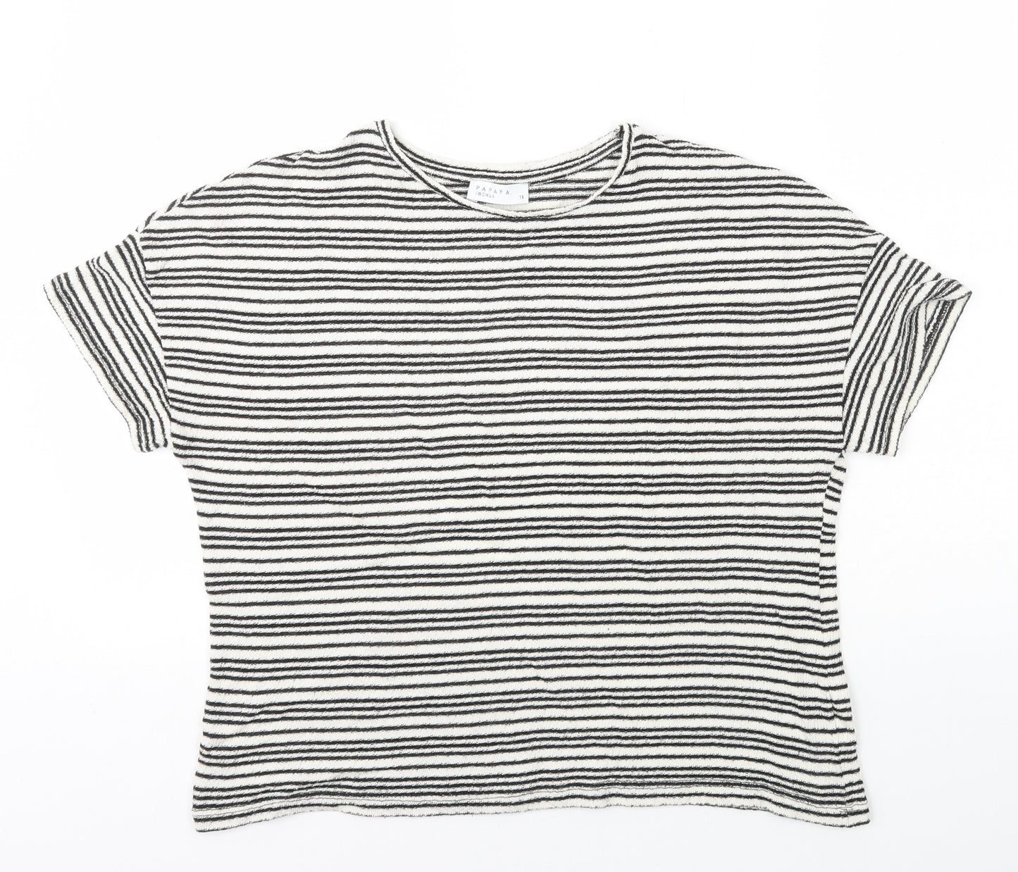 Papaya Womens White Striped Cotton Basic T-Shirt Size 14 Round Neck