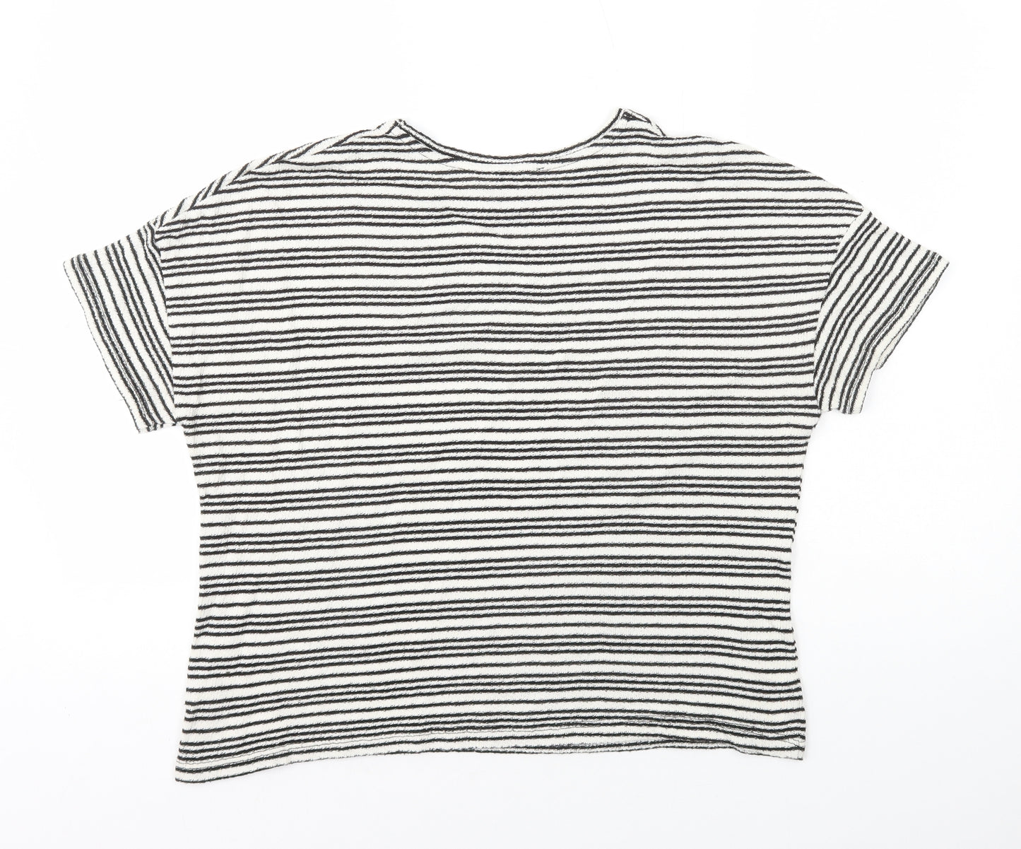Papaya Womens White Striped Cotton Basic T-Shirt Size 14 Round Neck