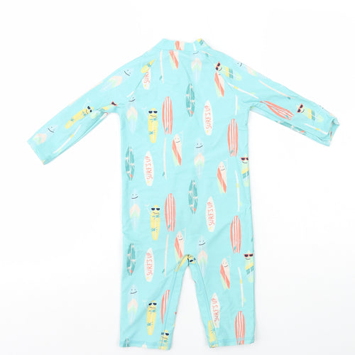 Marks and Spencer Boys Blue Geometric Polyamide Basic T-Shirt Size 3-4 Years High Neck Zip - Swim Suit Surfboards