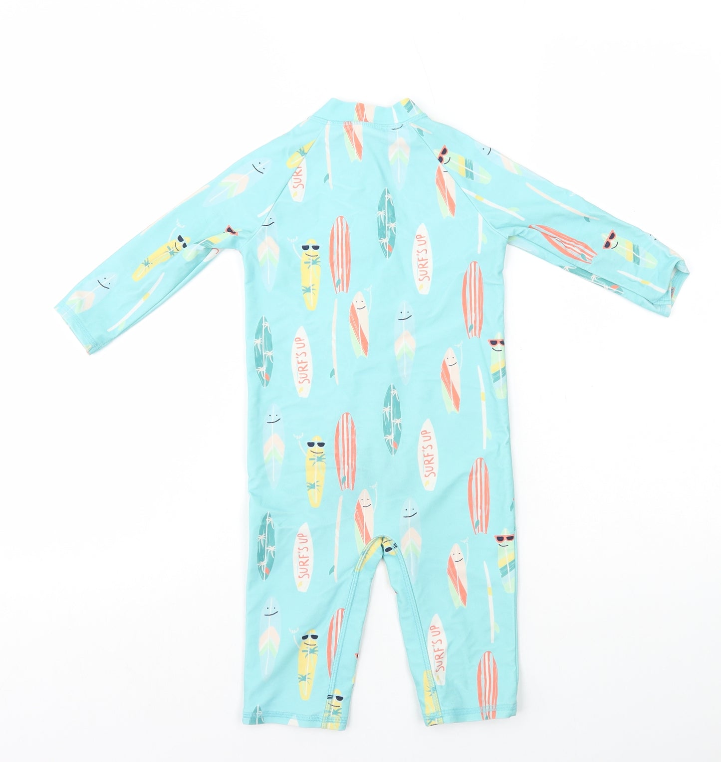 Marks and Spencer Boys Blue Geometric Polyamide Basic T-Shirt Size 3-4 Years High Neck Zip - Swim Suit Surfboards