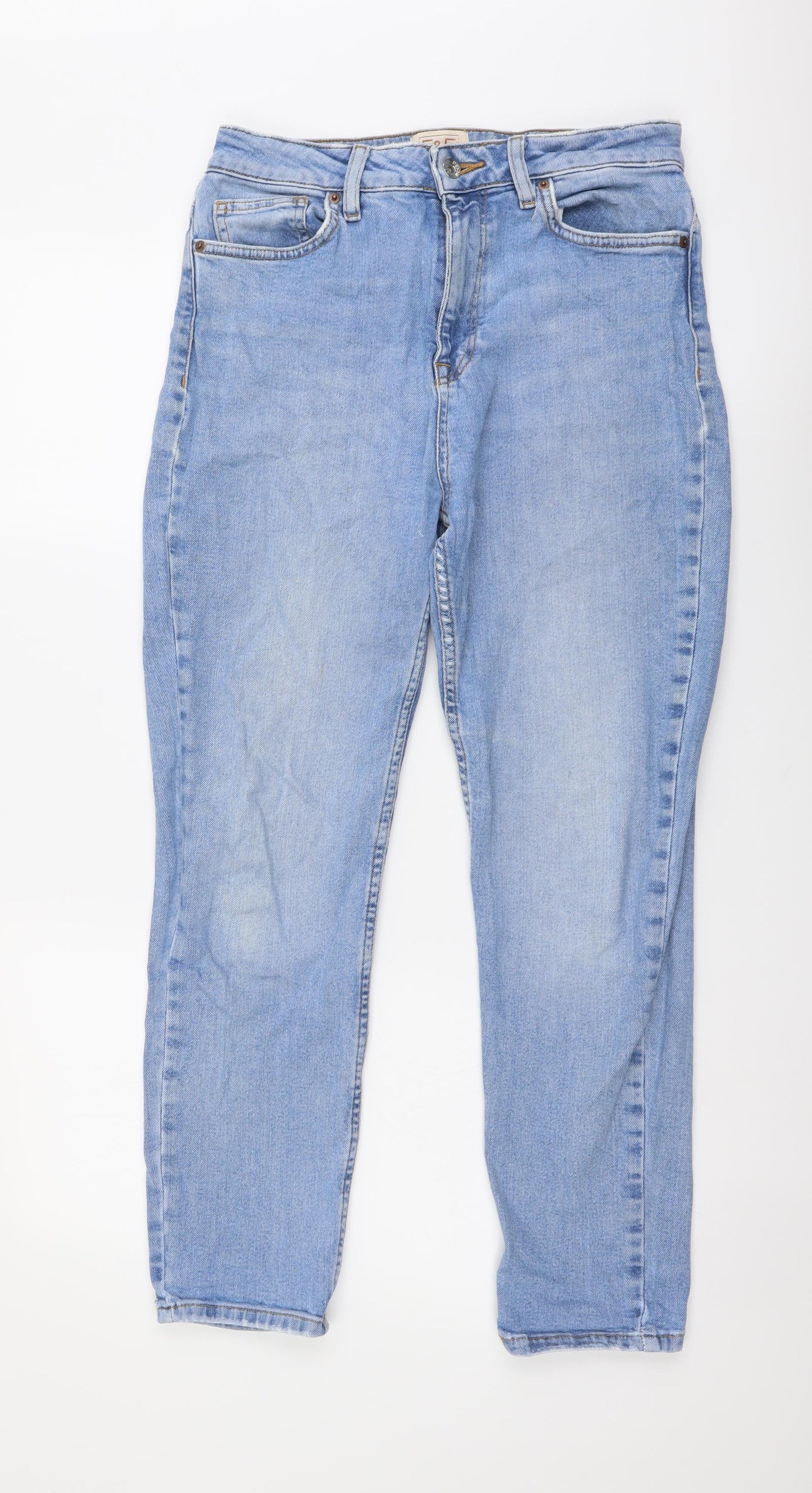 F&F Womens Blue Cotton Tapered Jeans Size 10 L27 in Regular Button