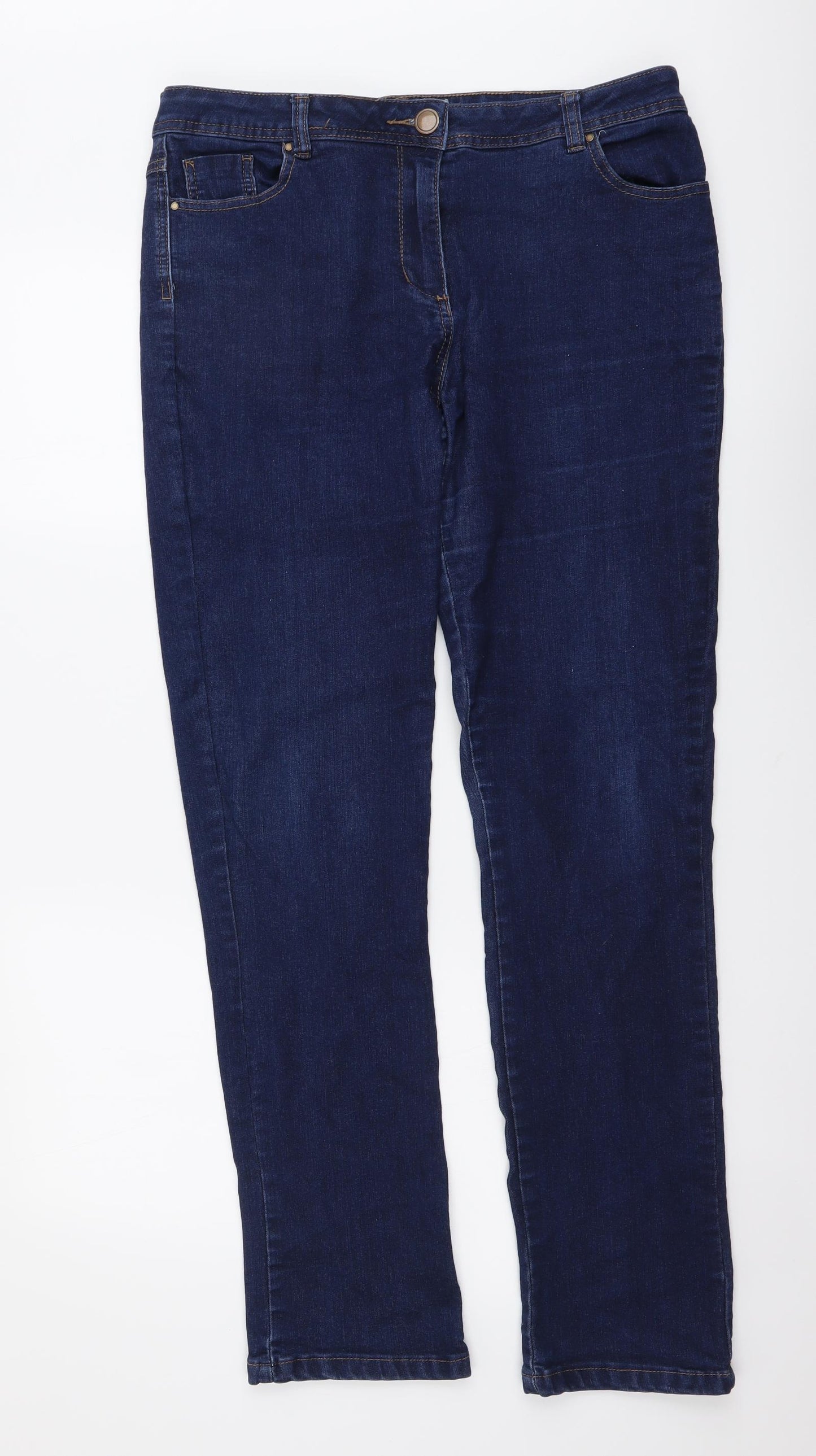 M&Co Womens Blue Cotton Straight Jeans Size 14 L32 in Regular Button