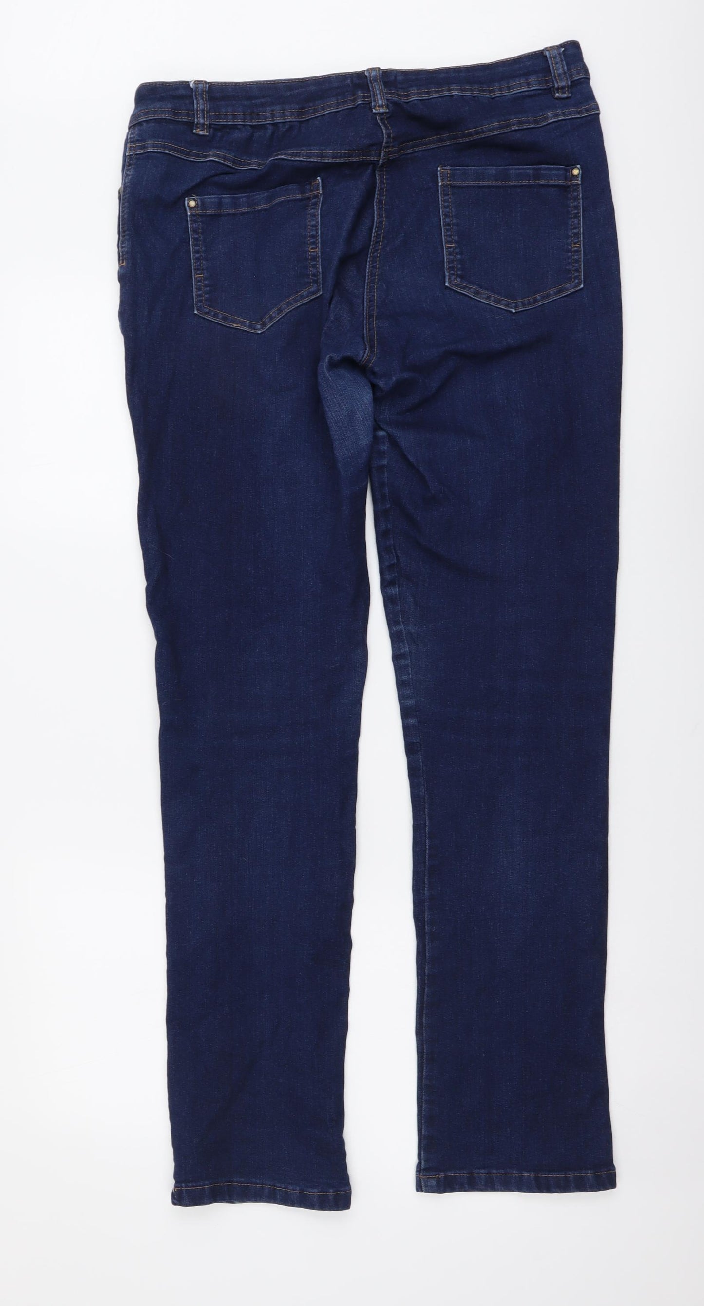 M&Co Womens Blue Cotton Straight Jeans Size 14 L32 in Regular Button