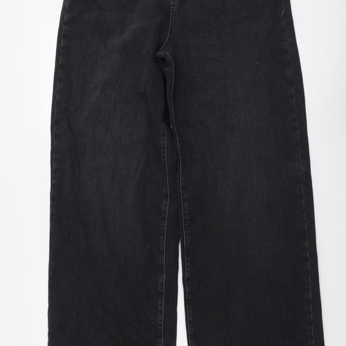 Autograph Womens Grey Cotton Wide-Leg Jeans Size 14 L32 in Regular Button