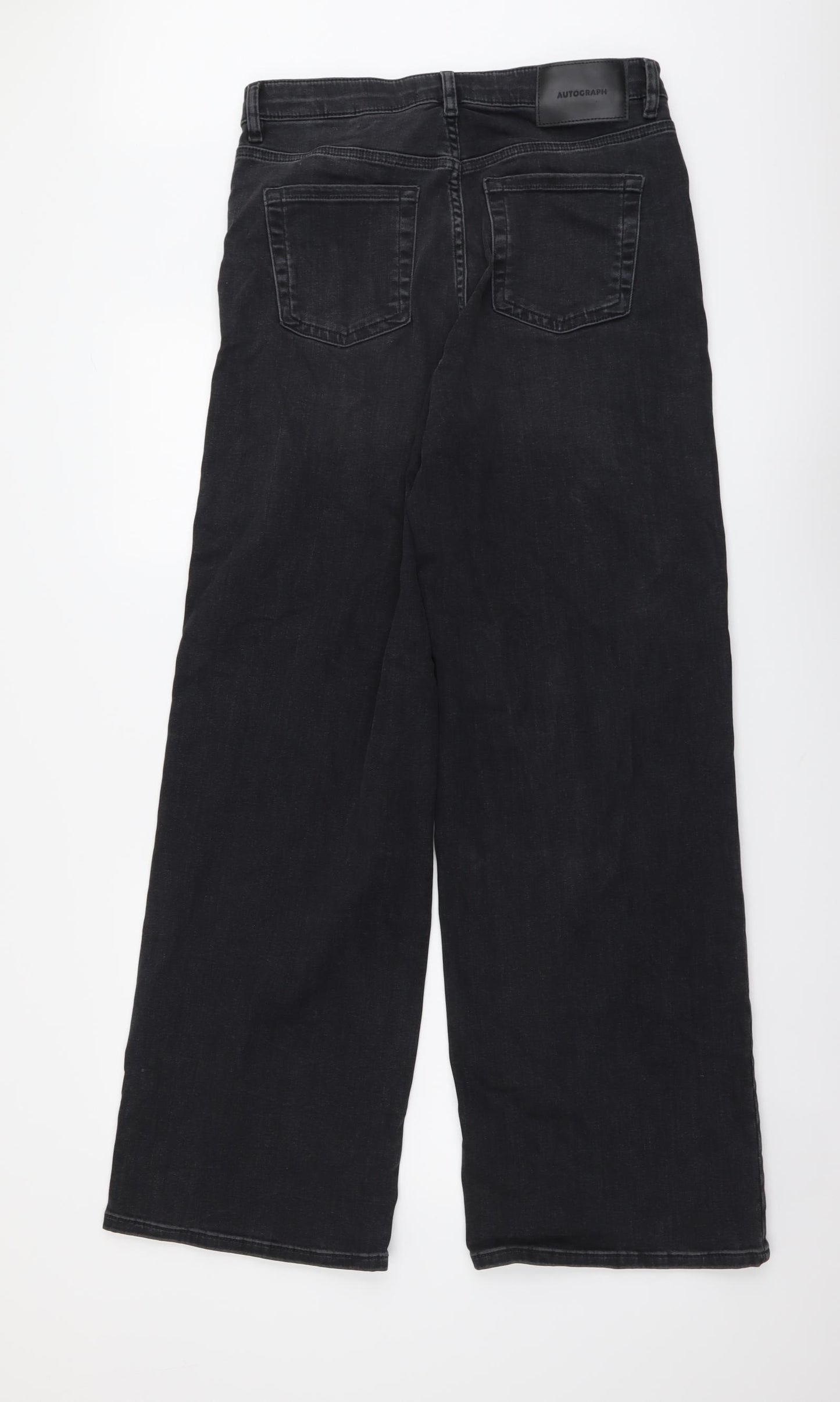 Autograph Womens Grey Cotton Wide-Leg Jeans Size 14 L32 in Regular Button