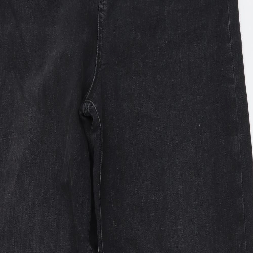 Autograph Womens Grey Cotton Wide-Leg Jeans Size 14 L32 in Regular Button