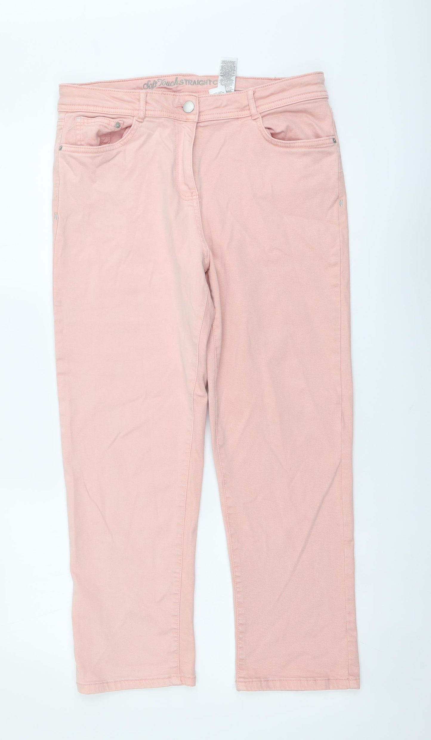 NEXT Womens Pink Cotton Cropped Jeans Size 14 L25 in Regular Button