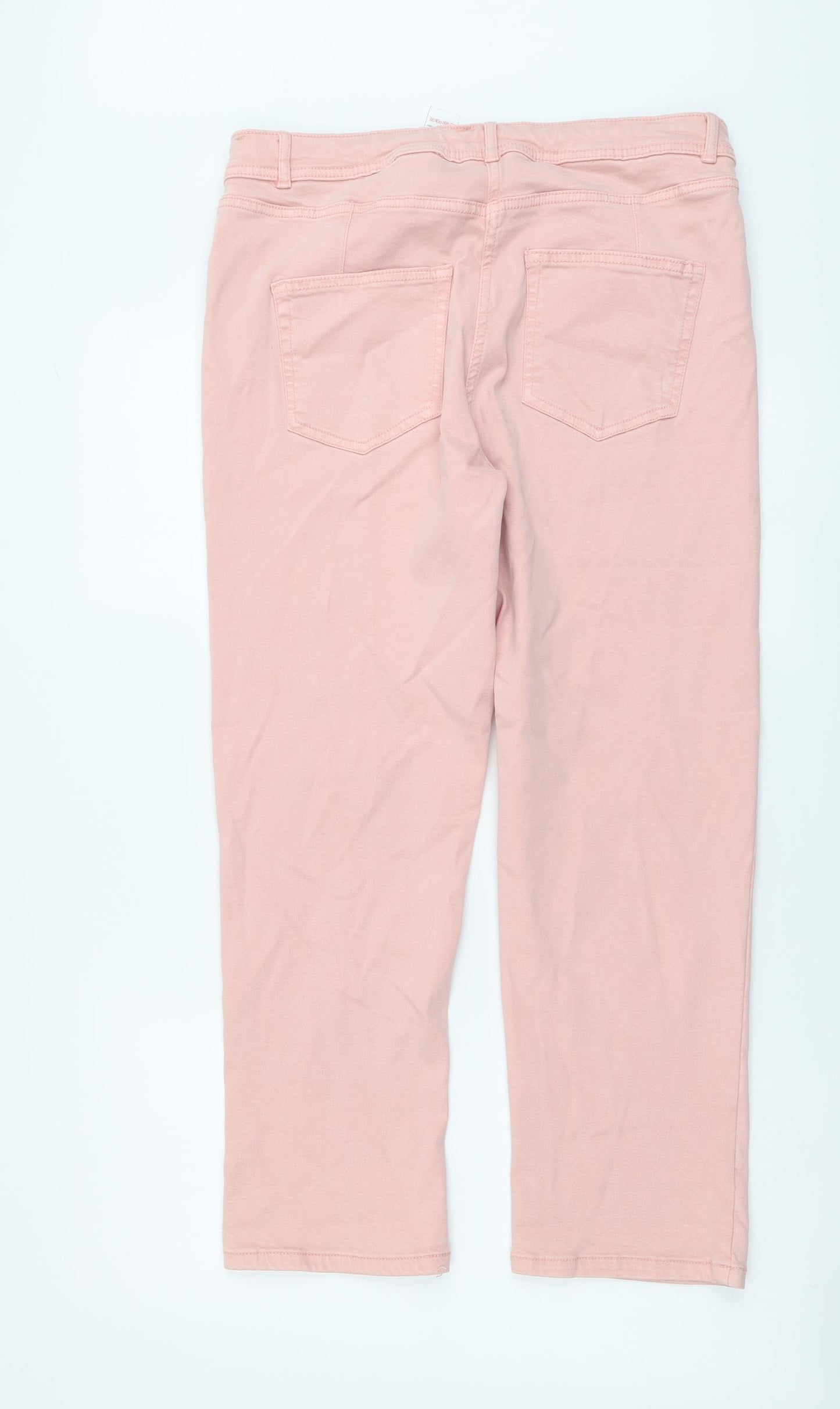 NEXT Womens Pink Cotton Cropped Jeans Size 14 L25 in Regular Button