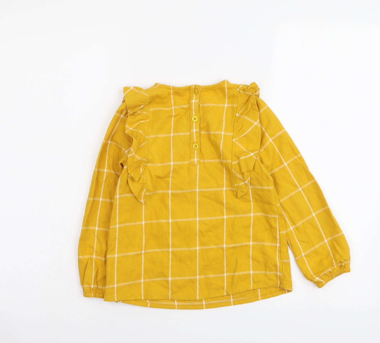 F&F Girls Yellow Plaid Cotton Basic Blouse Size 4-5 Years Round Neck Pullover