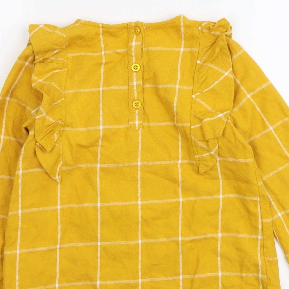F&F Girls Yellow Plaid Cotton Basic Blouse Size 4-5 Years Round Neck Pullover
