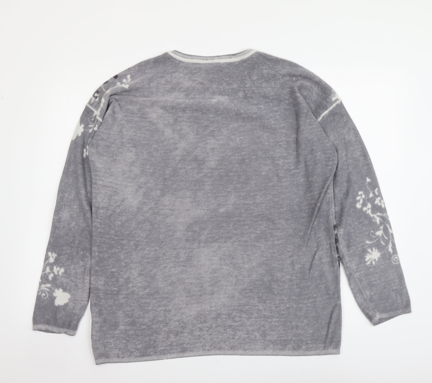 Canada Womens Grey Round Neck Geometric Nylon Pullover Jumper Size M