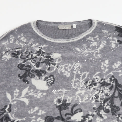 Canada Womens Grey Round Neck Geometric Nylon Pullover Jumper Size M