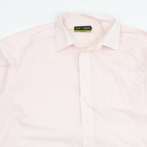 Marks and Spencer Mens Pink Striped Polyester Button-Up Size 16 Collared Button