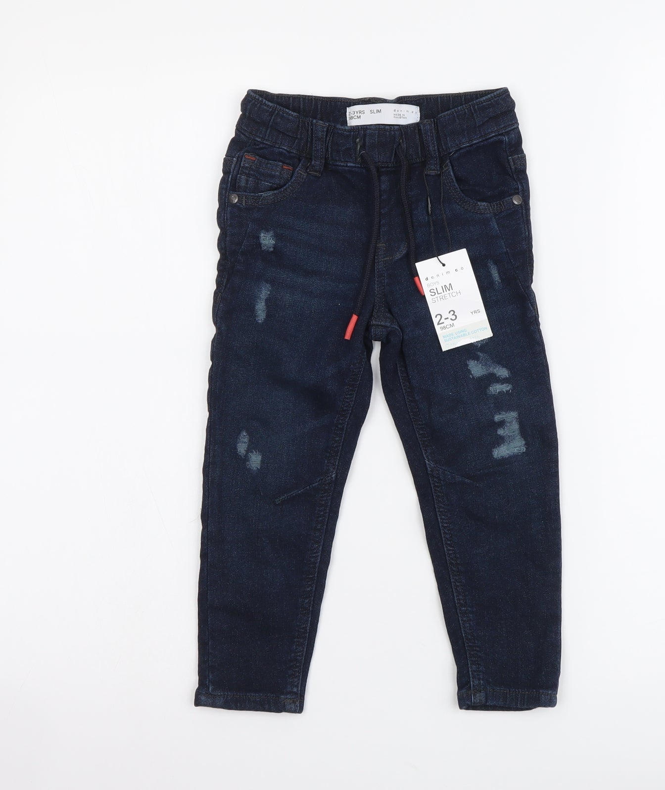 Denim & Co. Boys Blue Cotton Skinny Jeans Size 2-3 Years Regular Drawstring
