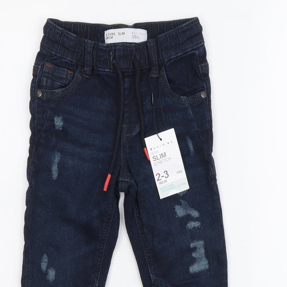 Denim & Co. Boys Blue Cotton Skinny Jeans Size 2-3 Years Regular Drawstring
