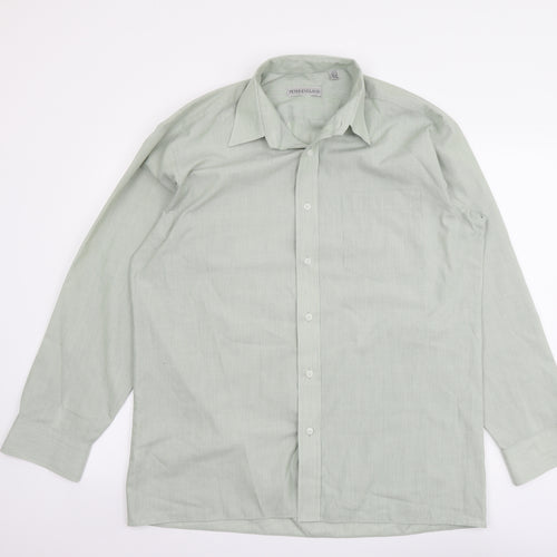 Peter England Mens Green Polyester Button-Up Size 16 Collared Button