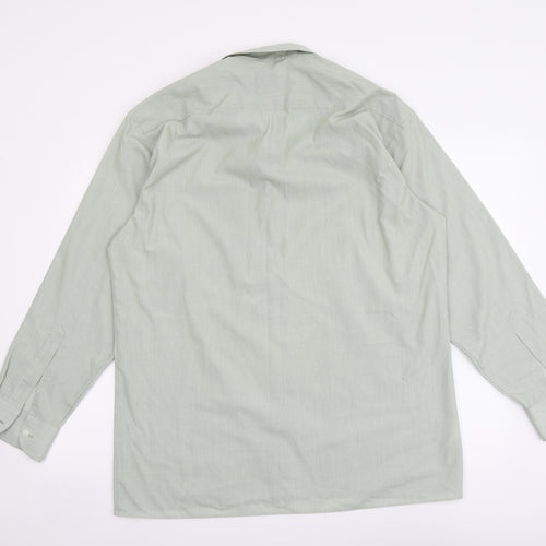 Peter England Mens Green Polyester Button-Up Size 16 Collared Button