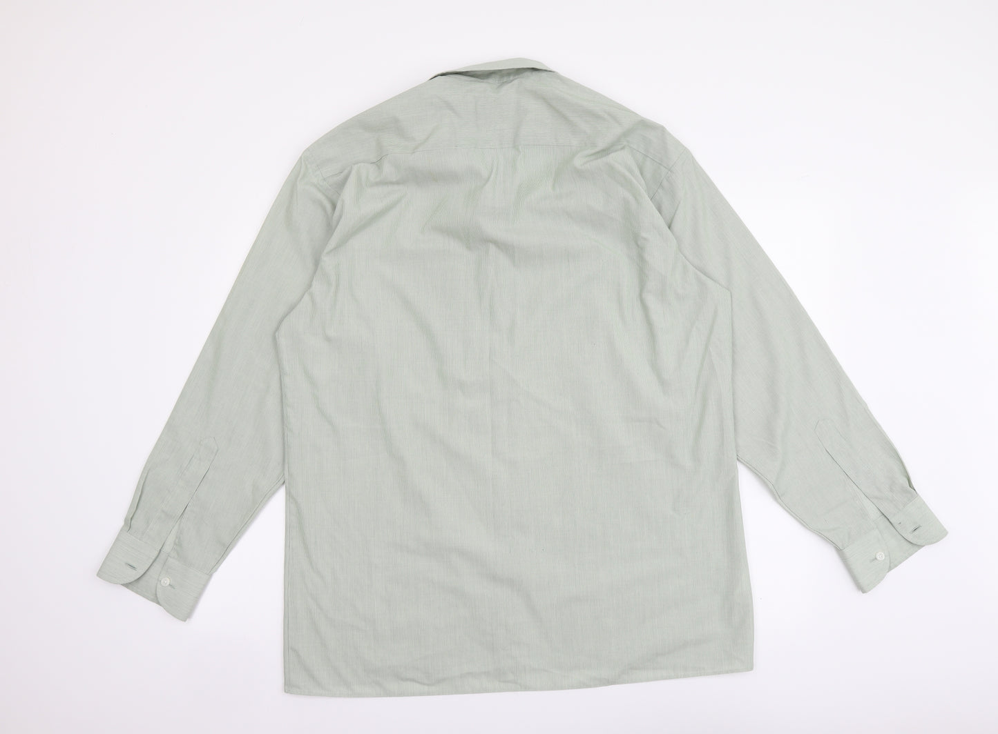 Peter England Mens Green Polyester Button-Up Size 16 Collared Button