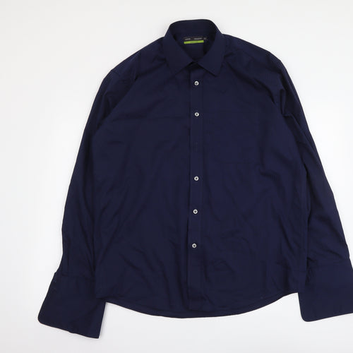 Marks and Spencer Mens Blue Polyester Button-Up Size 16.5 Collared Button