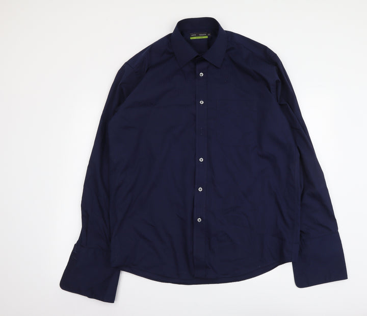 Marks and Spencer Mens Blue Polyester Button-Up Size 16.5 Collared Button