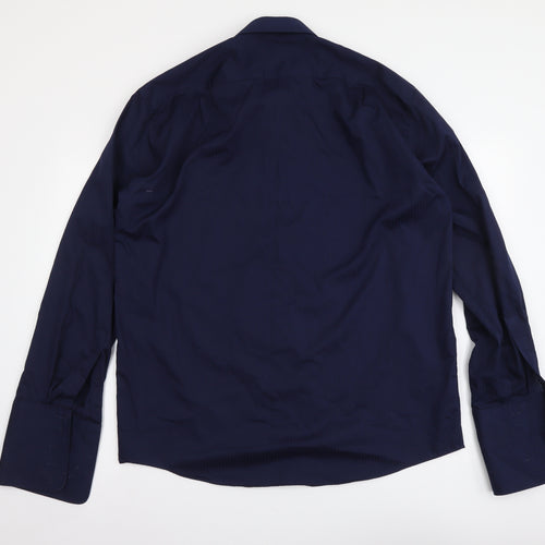 Marks and Spencer Mens Blue Polyester Button-Up Size 16.5 Collared Button