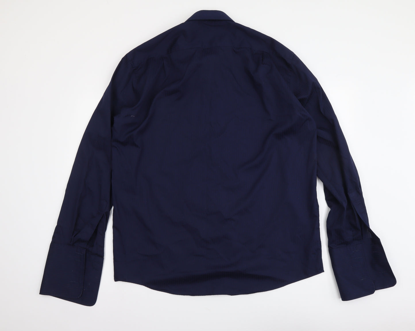 Marks and Spencer Mens Blue Polyester Button-Up Size 16.5 Collared Button