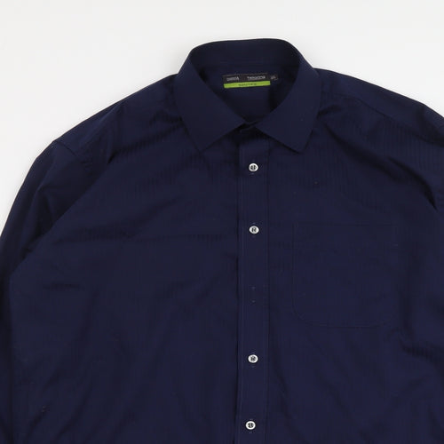 Marks and Spencer Mens Blue Polyester Button-Up Size 16.5 Collared Button